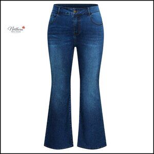 Plus Size High Waisted Stretchy Flared Jeans Bell Bottom Denim Pockets